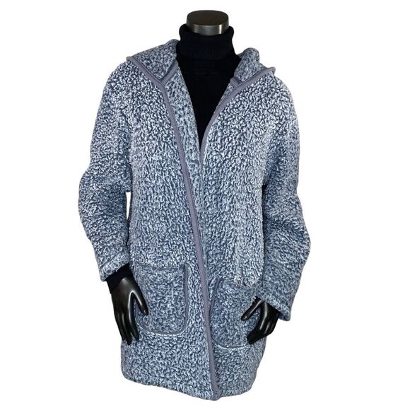 Kensie Hooded Sherpa Cardigan Sweater Coat Open Front Deep Pockets Size L/XL - Picture 1 of 6